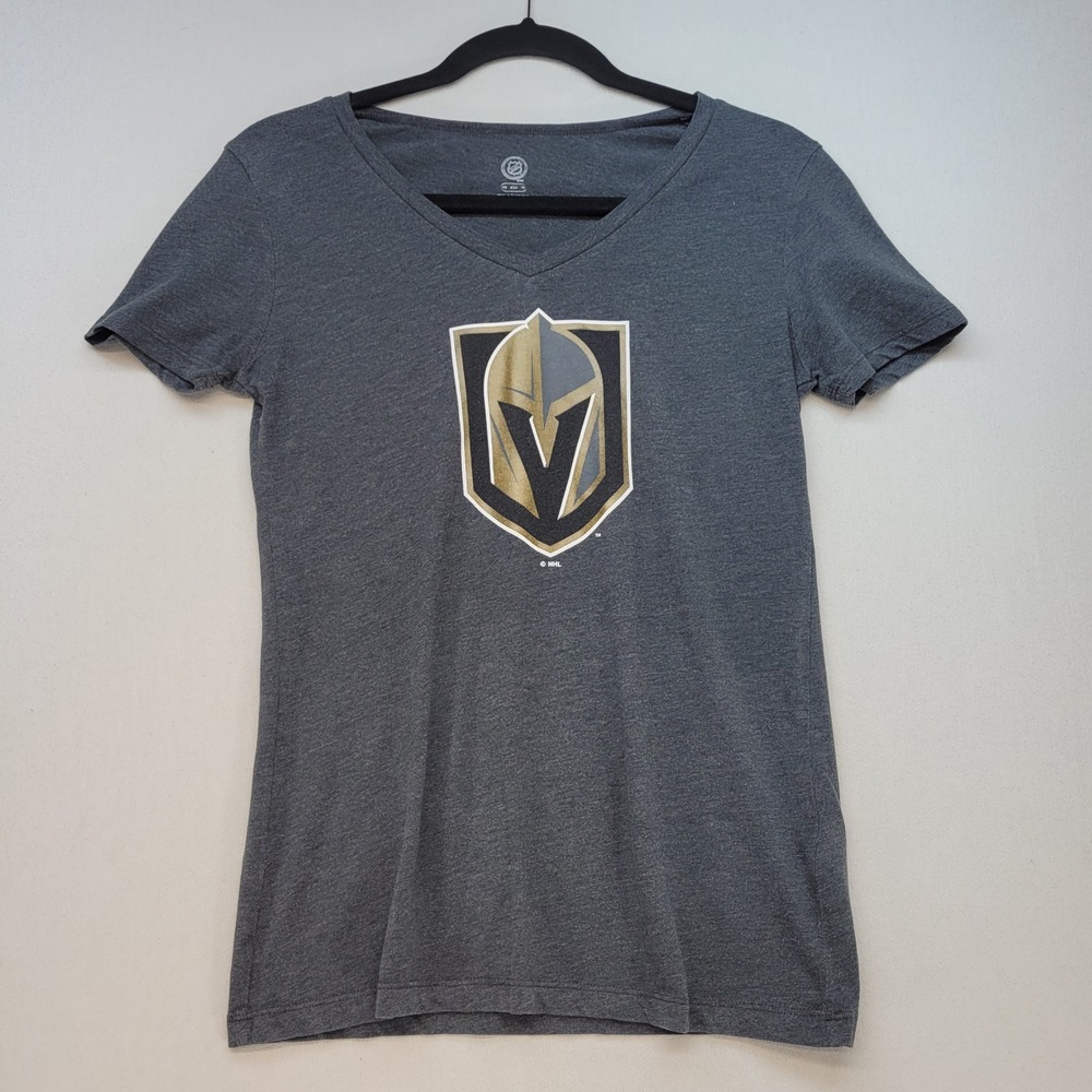NHL Vegas Golden Knights T-Shirt Womens XS Gray V-Neck Short Sleeve Graphic Logo